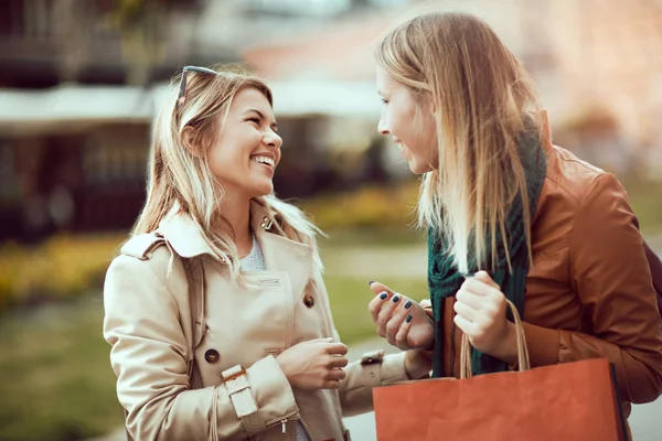 Junge Frauen genießen das Einkaufen — Stockfoto