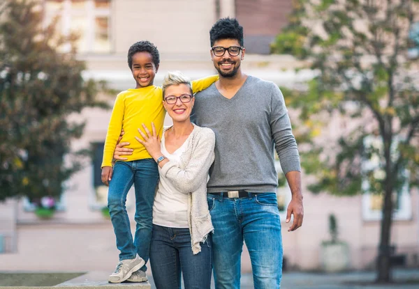 Happy Young Mixed Race Couple Spending Time Little Daughter — Stock Photo, Image
