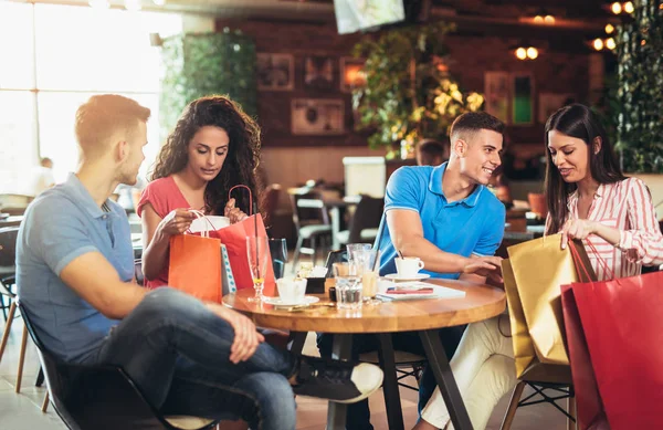 Group Happy Young People Meeting Cafe Shopping — Stock Photo, Image