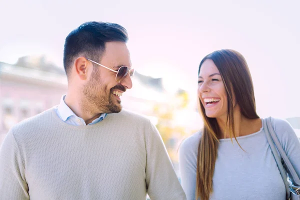 Happy Young Couple Love Having Fun City Street — Stock Photo, Image