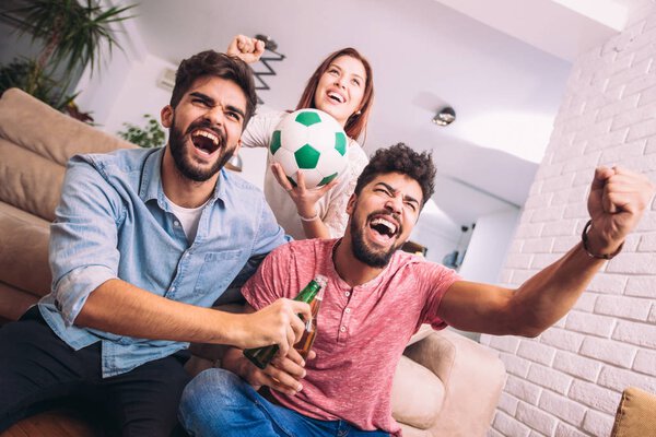 Group of multi national football fans cheering