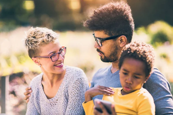 Happy Young Mixed Race Couple Spending Time Daughter — Stock Photo, Image