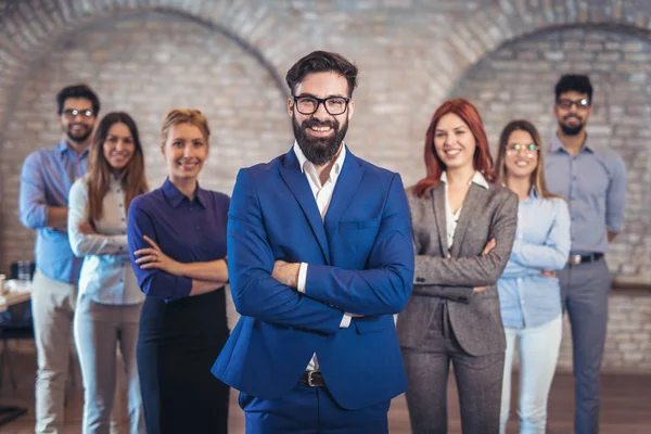 Group Happy Business People Representig Company Modern Office Standing Folded — Stock Photo, Image