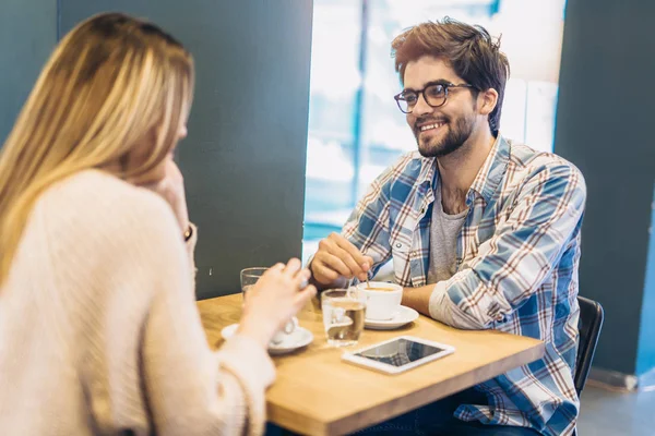 Couple Drinking Coffee Table Cafe Flirting — Stock Photo, Image