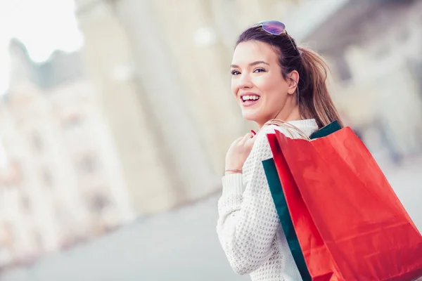 Woman Holding Shopping Bags Hand — Stock Photo, Image