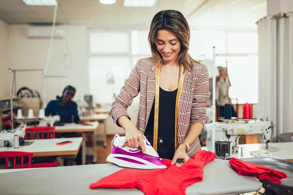 Tailor Ironing Modern Sewing Workshop — Stock Photo, Image