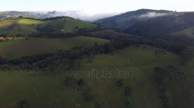 Güzel dağlar ve orman üzerinde uçan