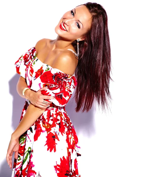 Brunette woman in bright summer dress — Stock Photo, Image