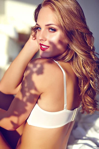 Model wearing white lingerie — Stock Photo, Image