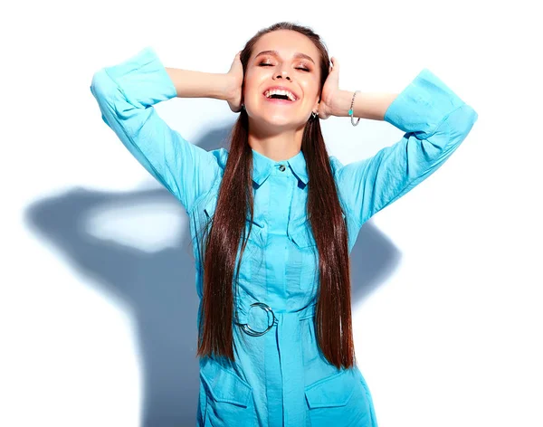 Beautiful caucasian hipster model in summer clothes in studio — Stock Photo, Image