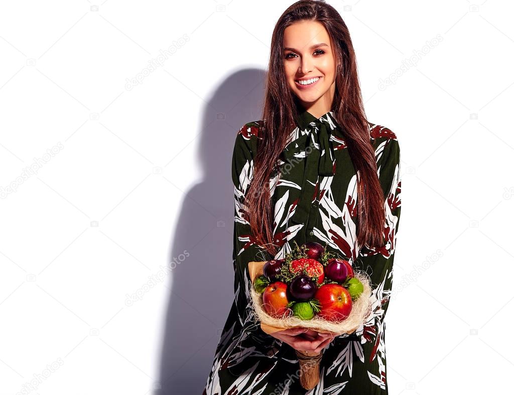 beautiful caucasian hipster model in summer clothes in studio