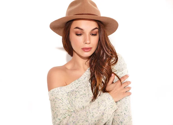 Retrato Joven Modelo Chica Con Estilo Ropa Verano Casual Sombrero —  Fotos de Stock
