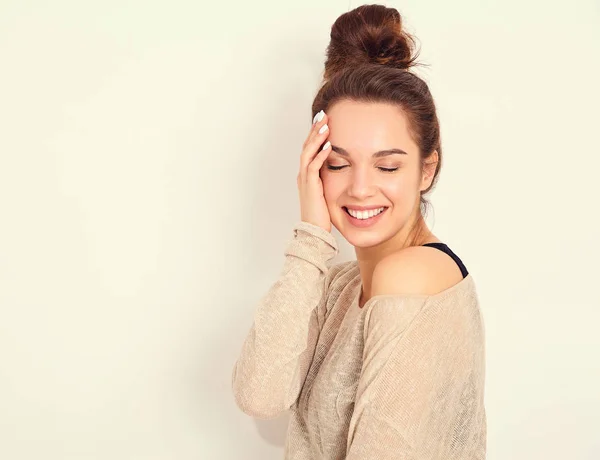 Portrait Jeune Belle Femme Brune Modèle Fille Avec Maquillage Dans — Photo