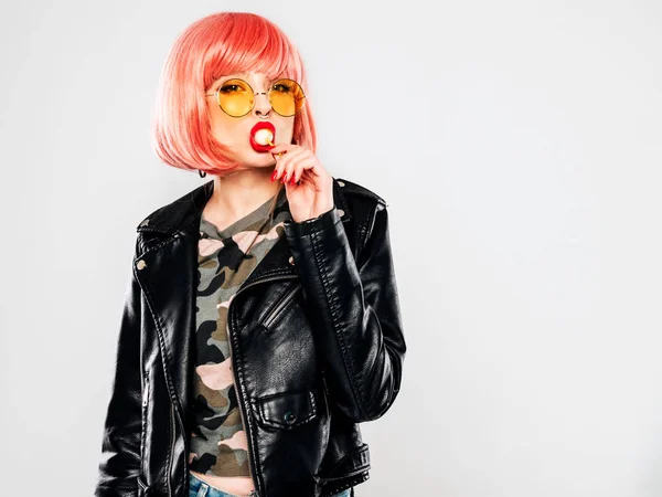 Close Lippen Van Jonge Mooie Hipster Bad Girl Trendy Zwart — Stockfoto