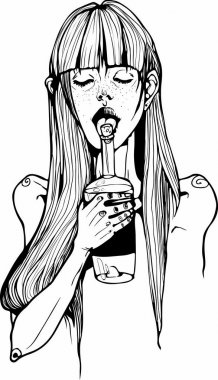 Kız portre şişe ile