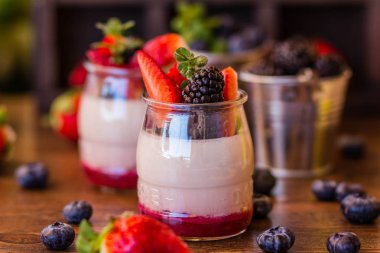 Berry karışımı ile sağlıklı yoğurt