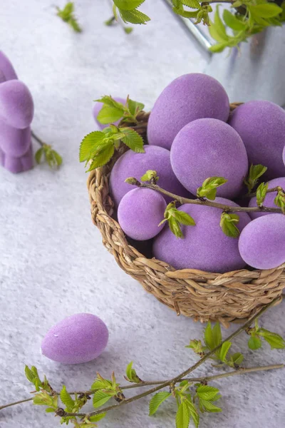 Huevos Pascua Coloridos Rama Con Flores — Foto de Stock