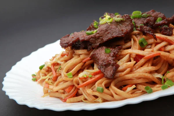 Chinese noodles with meat — Stock Photo, Image