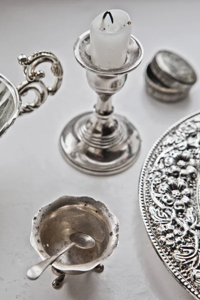 Oude vintage tafel zilver — Stockfoto