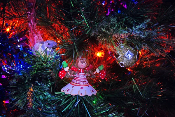 Papai Noel Ano Novo Árvore Brinquedo Cartão Postal 2018 — Fotografia de Stock