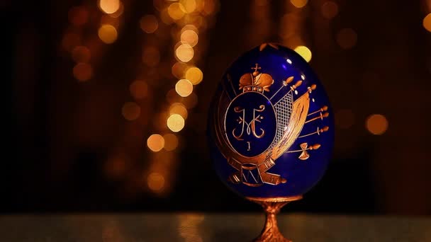 Vintage Niebieski Egg Studio Rosyjski Eagles Gold Icon — Wideo stockowe