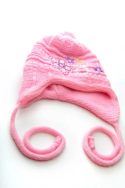 Baby Κορίτσια Ροζ Χειμώνα Μάλλινο Σκουφι Αστερια — Φωτογραφία Αρχείου