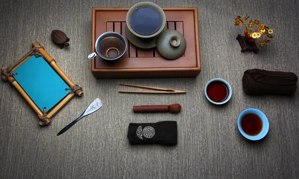 Chinese Tea Ceremony Studio Quality Wooden Background — Stock Photo, Image