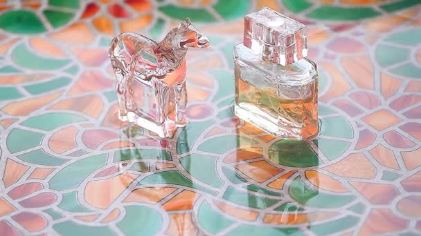 Glass Perfume Bottle Spring Fog — Stock Video