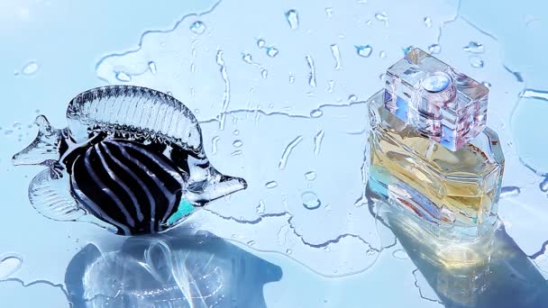 Glass Perfume Bottle Water Wave — Stock Video