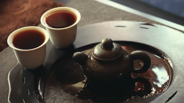 Μήκος Πόδηα Μαύρο Κινέζικο Τσάι — Αρχείο Βίντεο