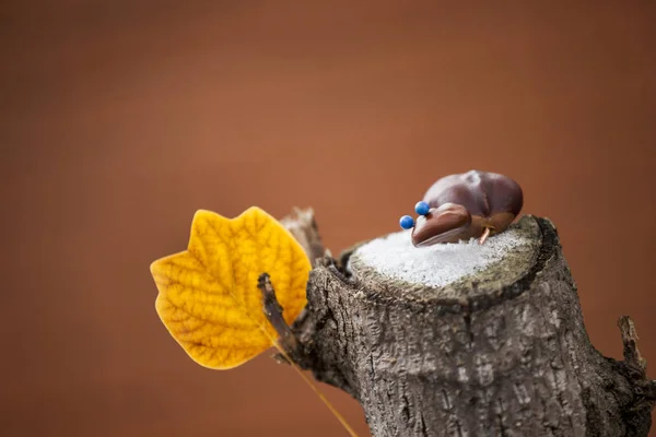 Árvore Stub Outono Folha Neve Castanha — Fotografia de Stock