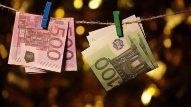 money clothespin wind gold bokeh hd footage 