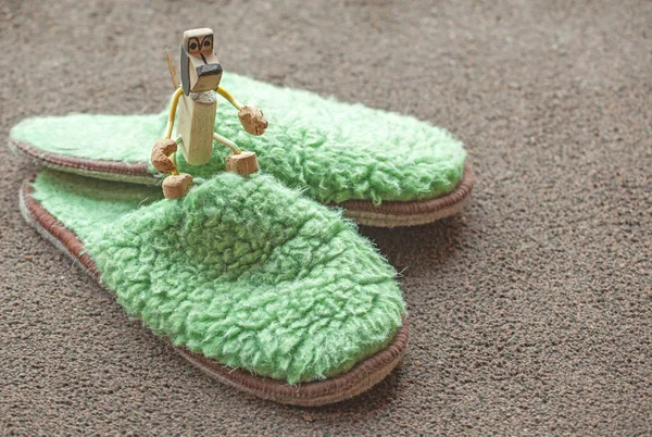 Handmade Dog Slippers Carpet Background — Stock Photo, Image
