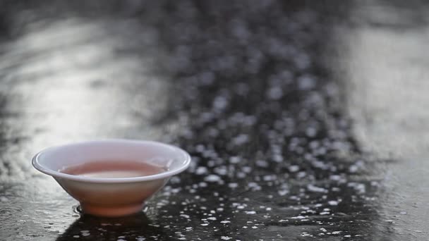 Hot Tea Cup Frozen Lake Background — Stock Video