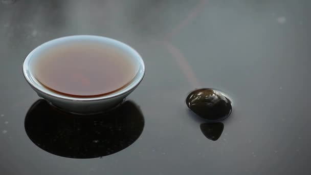 Hot Tea Cup Frozen Lake Background — Stock Video