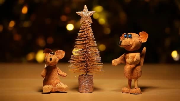 Tannenbaum Ratte Tisch Gold Bokeh — Stockvideo