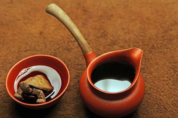 Černý Čaj Šálek Plyšové Pozadí — Stock fotografie