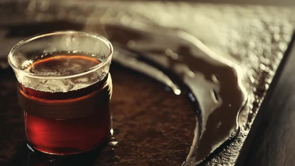 Siyah Sıcak Çay Fincanı Arka Plan Görüntüleri — Stok video