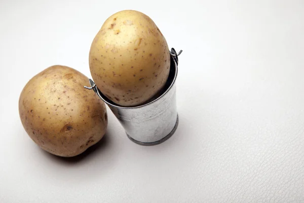 Fresh Potato Bucket White Background — Stock Photo, Image