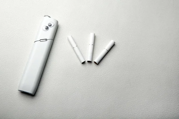 Electronic Smoke Device White Leather Background — Stock Photo, Image