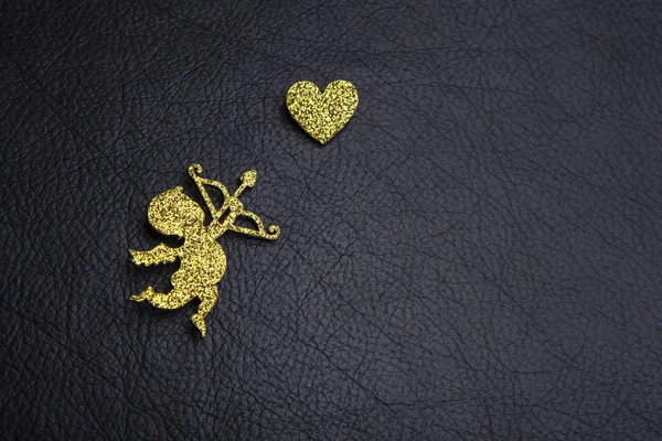Cupid Heart Dark Leather Background — Stock Photo, Image