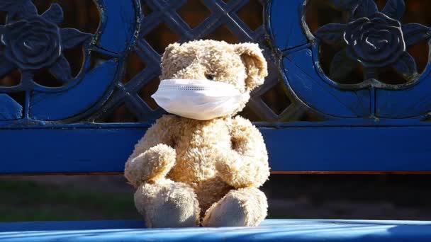 玩具熊面具长椅的镜头 — 图库视频影像