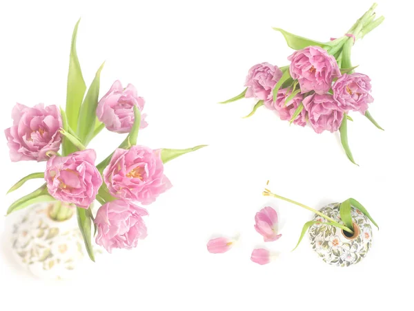Tavaszi kollázs a rózsaszín tulipánok — Stock Fotó