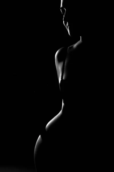 Cuerpo femenino blanco y negro en la fotografía de arte de luz de fondo — Foto de Stock