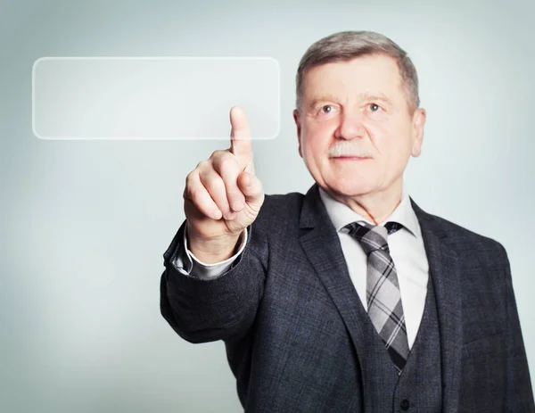 Confident Mature Businessman Surfing through the Internet with V — Stock Photo, Image