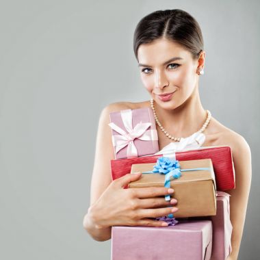Zarif kadın moda Model hediye kutusu Blue Ribbon ile tutarak