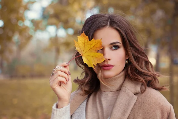 Modelo de mulher de outono perfeito com cabelo marrom — Fotografia de Stock