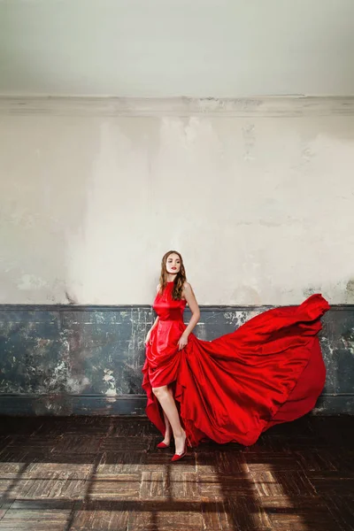 Fashion Portrait of Cute Girl in Red Dress — Stock Photo, Image