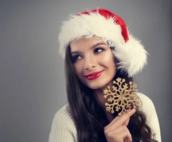 Chica modelo de moda perfecta con sombrero de Santa. Navidad y Nuevo —  Fotos de Stock