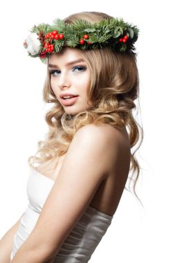 Güzel Model kadın ile yeni yıl moda portre 